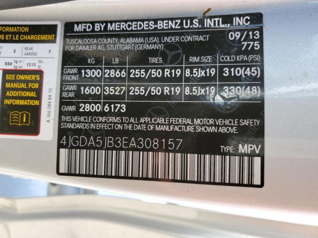 4JGDA5JB3EA308157 - 2014 MERCEDES-BENZ ML 350 SILVER photo 14