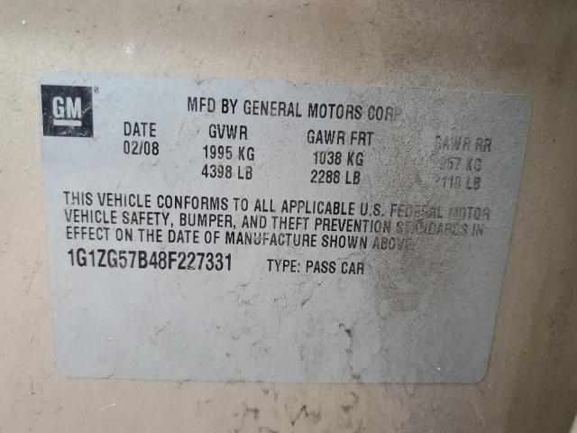 1G1ZG57B48F227331 - 2008 CHEVROLET MALIBU LS TAN photo 12