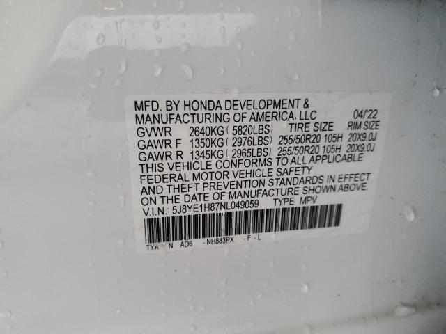 5J8YE1H87NL049059 - 2022 ACURA MDX ADVANCE WHITE photo 13