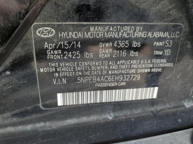 5NPEB4AC6EH932729 - 2014 HYUNDAI SONATA GLS BLACK photo 12