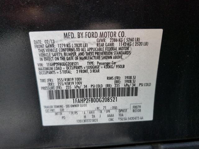 1FAHP2F80DG208521 - 2013 FORD TAURUS LIMITED BLACK photo 12