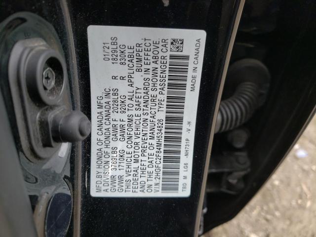 2HGFC2F84MH534826 - 2021 HONDA CIVIC SPORT 黑色 照片 12