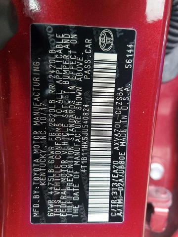 4T1B11HK5JU540824 - 2018 TOYOTA CAMRY L RED photo 12