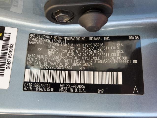 5TDZA22C75S378604 - 2005 TOYOTA SIENNA XLE BLUE photo 13