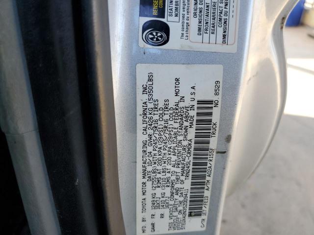 5TEUX42N35Z009411 - 2005 TOYOTA TACOMA ACCESS CAB ვერცხლისფერი ფოტო 12