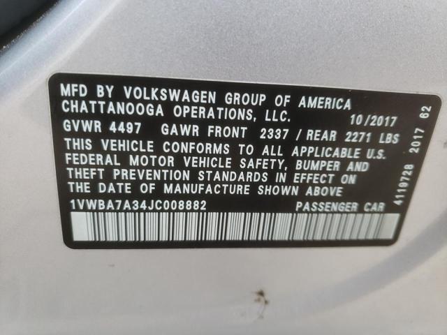 1VWBA7A34JC008882 - 2018 VOLKSWAGEN PASSAT SE SILVER photo 12