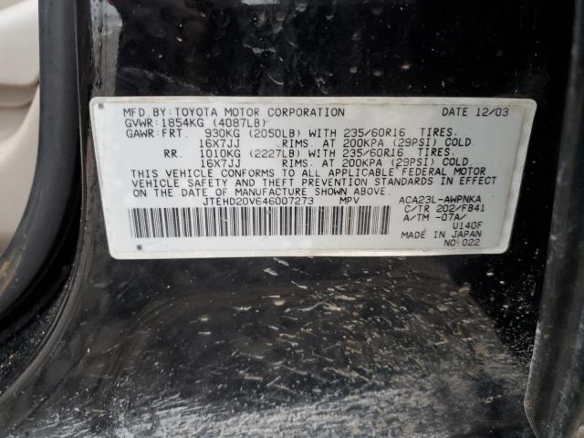 JTEHD20V646007273 - 2004 TOYOTA RAV4 BLACK photo 13