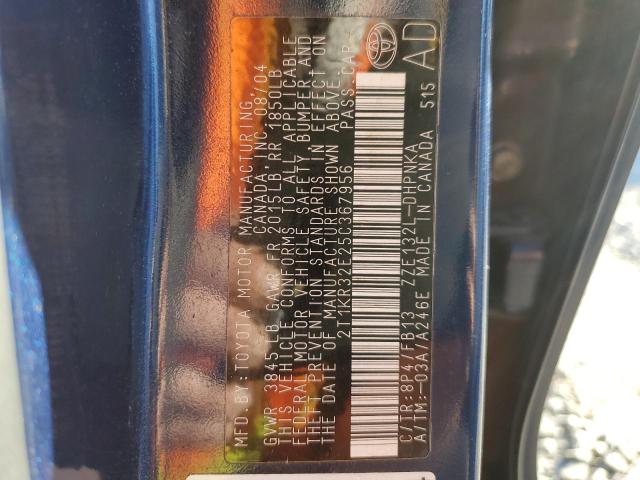 2T1KR32E25C367956 - 2005 TOYOTA COROLLA MA XR BLUE photo 12