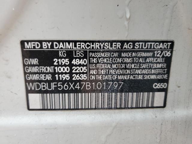 WDBUF56X47B101797 - 2007 MERCEDES-BENZ E 350 WHITE photo 12