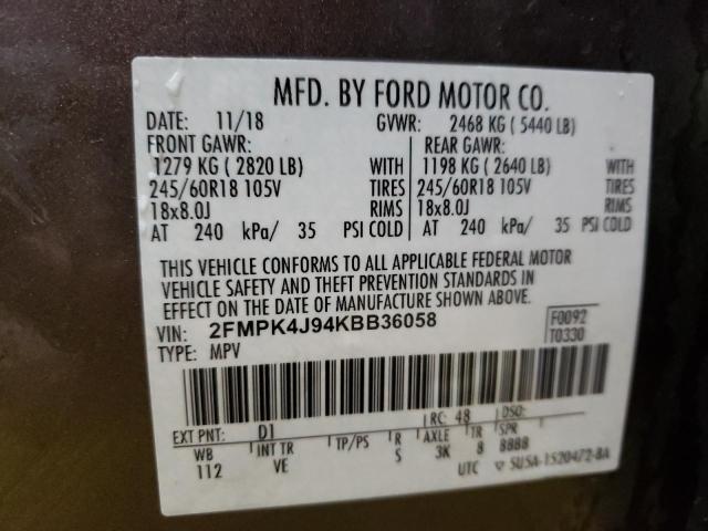 2FMPK4J94KBB36058 - 2019 FORD EDGE SEL BROWN photo 13