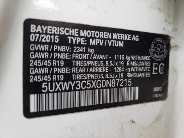 5UXWY3C5XG0N87215 - 2016 BMW X3 XDRIVE28D WHITE photo 13