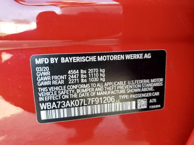 WBA73AK07L7F91206 - 2020 BMW 228XI RED photo 12