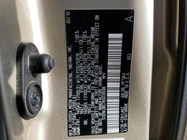 5TDYK3DC7BS039588 - 2011 TOYOTA SIENNA XLE TAN photo 13