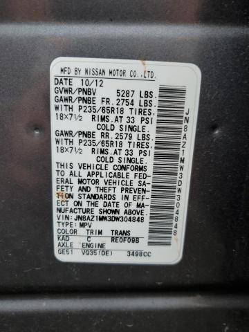 JN8AZ1MW3DW304848 - 2013 NISSAN MURANO S CHARCOAL photo 12