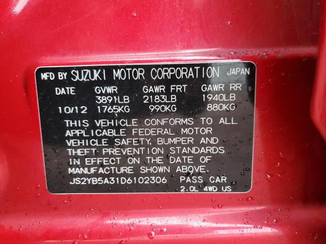JS2YB5A31D6102306 - 2013 SUZUKI SX4 RED photo 13