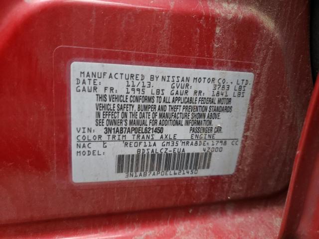 3N1AB7AP0EL621450 - 2014 NISSAN SENTRA S RED photo 12