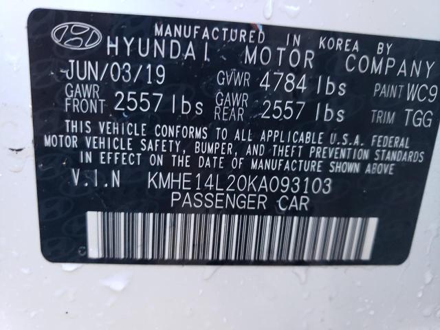 KMHE14L20KA093103 - 2019 HYUNDAI SONATA PLUG-IN HYBRID WHITE photo 12