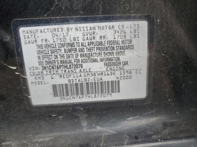 3N1CN7AP7HL872079 - 2017 NISSAN VERSA S BLACK photo 13