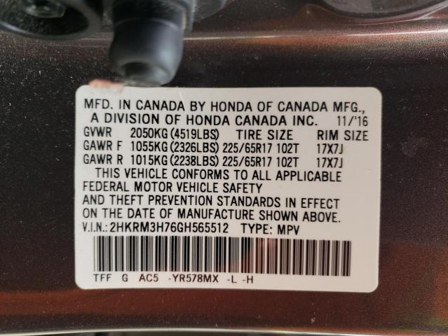 2HKRM3H76GH565512 - 2016 HONDA CR-V EXL GRAY photo 14