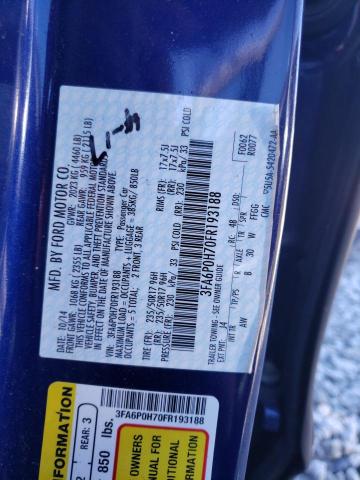 3FA6P0H70FR193188 - 2015 FORD FUSION SE BLUE photo 12