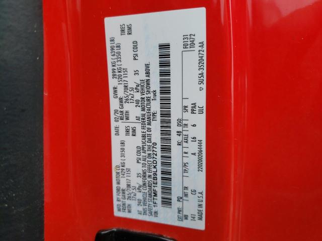 1FTMF1EB9LKD72770 - 2020 FORD F150 RED photo 12