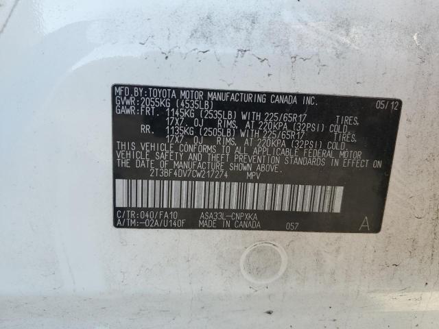 2T3BF4DV7CW217274 - 2012 TOYOTA RAV4 WHITE photo 13