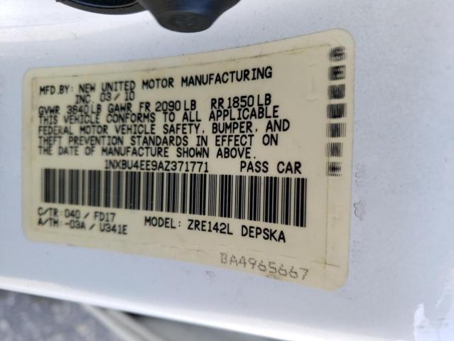 1NXBU4EE9AZ371771 - 2010 TOYOTA COROLLA BASE WHITE photo 12