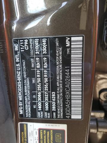 4JGDA5HBXCA026441 - 2012 MERCEDES-BENZ ML 350 4MATIC BROWN photo 14