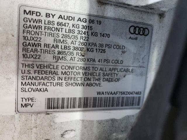 WA1VAAF75KD047463 - 2019 AUDI Q7 PRESTIGE თეთრი ფოტო 13