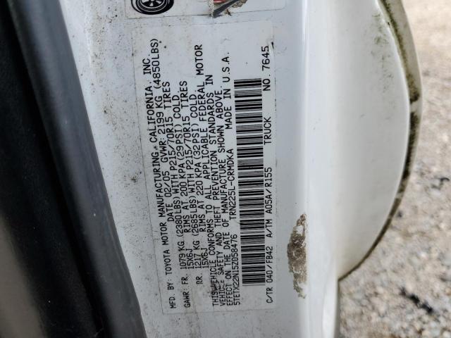 5TETX22N15Z058476 - 2005 TOYOTA TACOMA ACCESS CAB თეთრი ფოტო 12