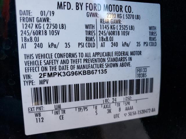 2FMPK3G96KBB67135 - 2019 FORD EDGE SE BLACK photo 14