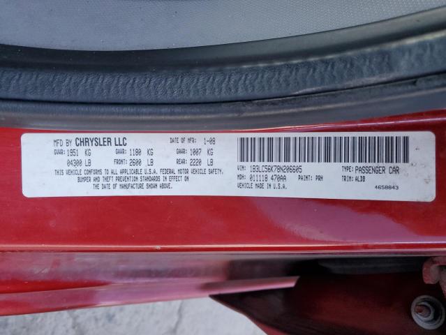 1B3LC56K78N206605 - 2008 DODGE AVENGER SXT RED photo 12