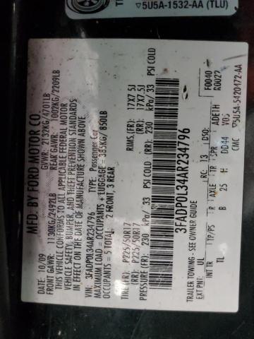 3FADP0L34AR234796 - 2010 FORD FUSION HYBRID BLACK photo 12