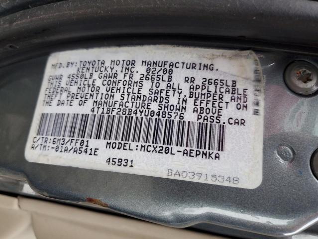 4T1BF28B4YU048576 - 2000 TOYOTA AVALON XL GRAY photo 12