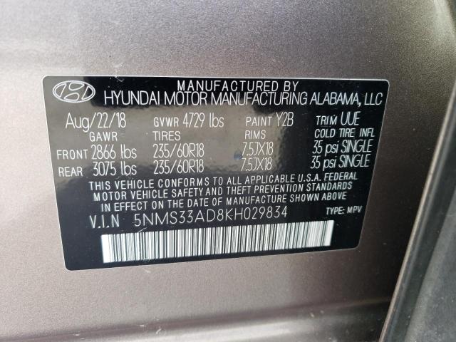 5NMS33AD8KH029834 - 2019 HYUNDAI SANTA FE SEL TAN photo 13