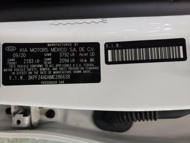 3KPF24AD4ME286638 - 2021 KIA FORTE FE WHITE photo 12