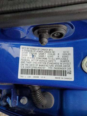 2HGFC2F89LH543147 - 2020 HONDA CIVIC SPORT 蓝色 照片 12