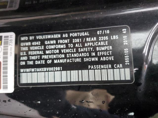 WVWFW7AHXBV002981 - 2011 VOLKSWAGEN EOS LUX 黑色 照片 12