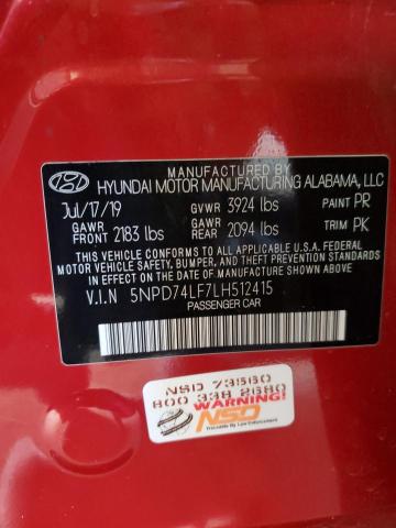 5NPD74LF7LH512415 - 2020 HYUNDAI ELANTRA SE RED photo 12