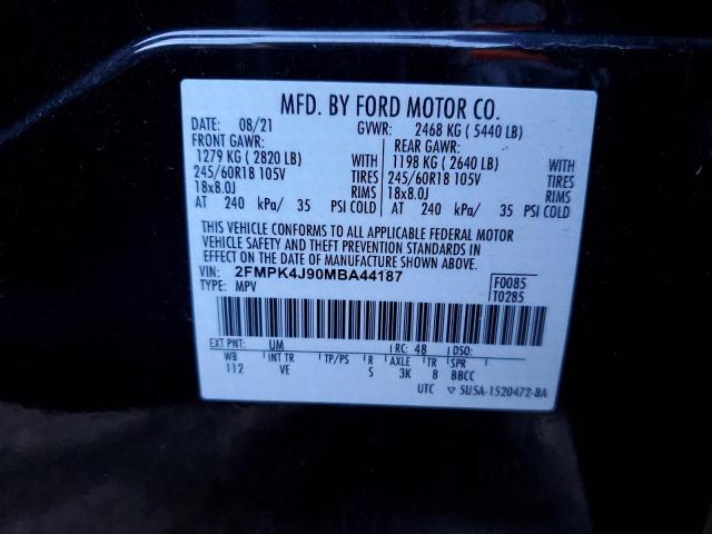 2FMPK4J90MBA44187 - 2021 FORD EDGE SEL BLACK photo 12