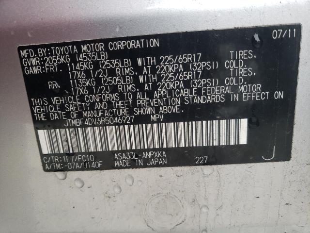 JTMBF4DV6B5046927 - 2011 TOYOTA RAV4 SILVER photo 13