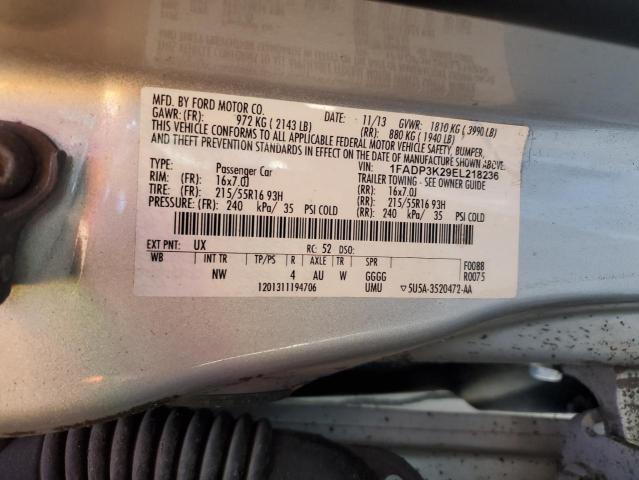 1FADP3K29EL218236 - 2014 FORD FOCUS SE SILVER photo 12