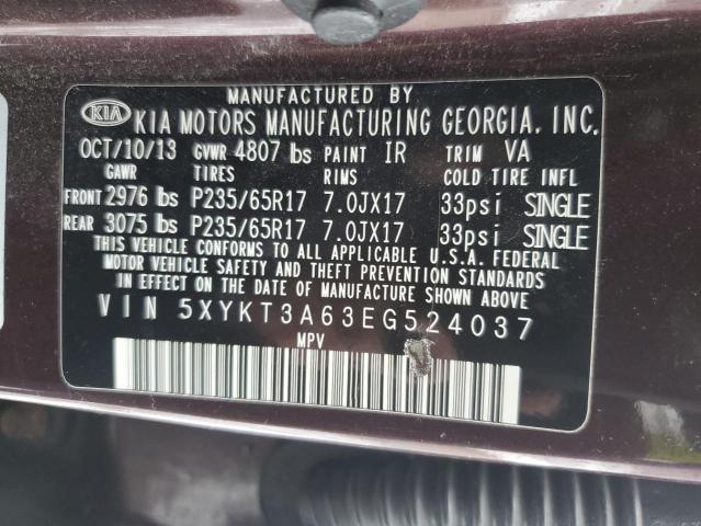 5XYKT3A63EG524037 - 2014 KIA SORENTO LX MAROON photo 13