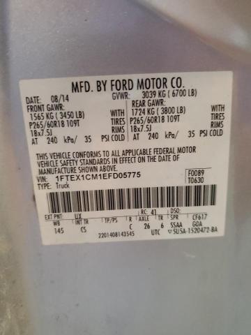 1FTEX1CM1EFD05775 - 2014 FORD F150 SUPER CAB SILVER photo 12