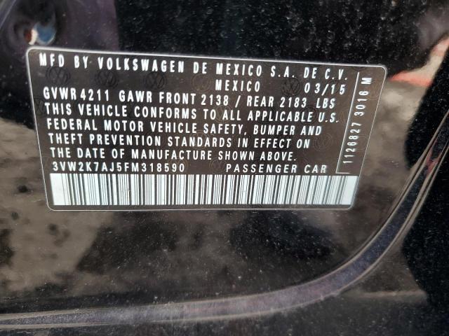 3VW2K7AJ5FM318590 - 2015 VOLKSWAGEN JETTA BASE Qara foto 12