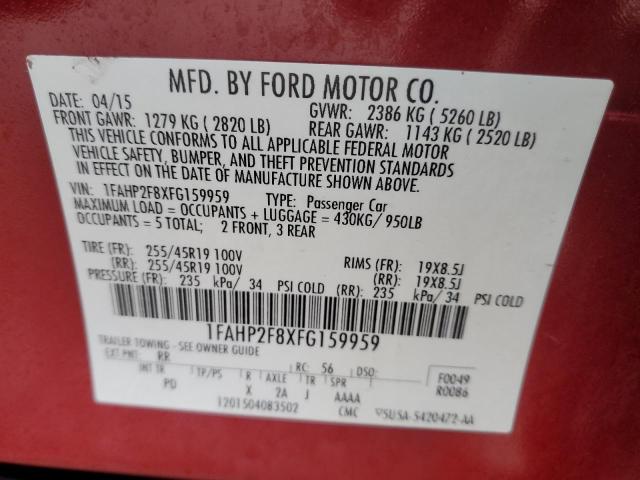 1FAHP2F8XFG159959 - 2015 FORD TAURUS LIMITED RED photo 12