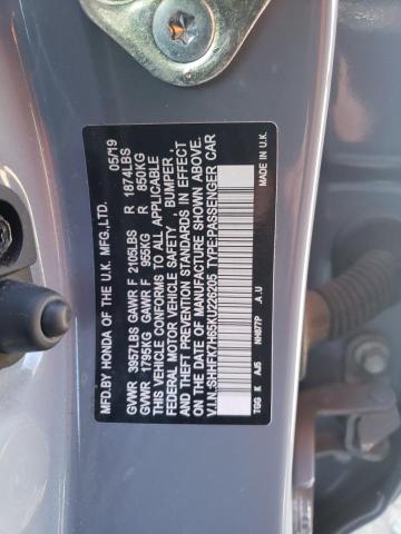 SHHFK7H65KU226205 - 2019 HONDA CIVIC EX GRAY photo 12