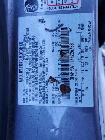 3FAHP07117R226738 - 2007 FORD FUSION SE GRAY photo 12