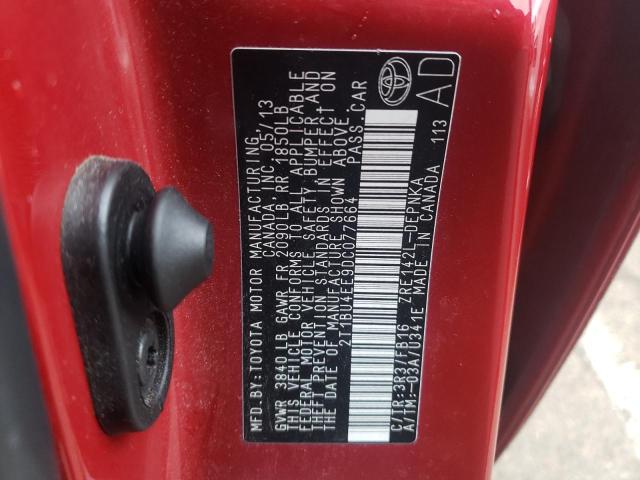 2T1BU4EE9DC077664 - 2013 TOYOTA COROLLA BASE RED photo 12