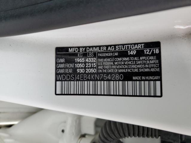 WDDSJ4EB4KN754280 - 2019 MERCEDES-BENZ CLA 250 WHITE photo 12